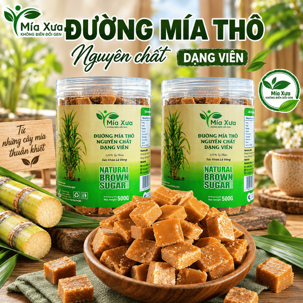 Combo 2 Hũ Đường Mía Thô Nguyên Chất Dạng Viên Mía Xưa 500g
