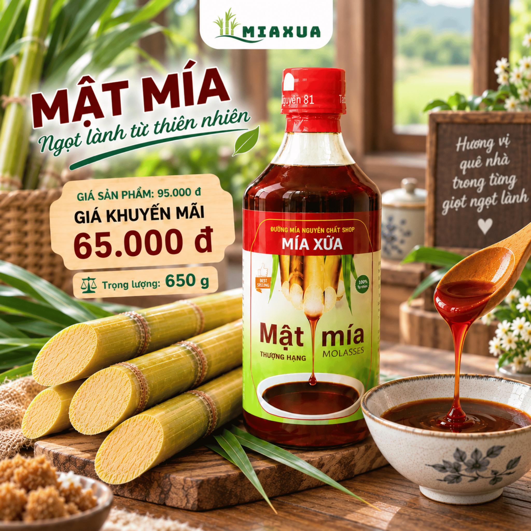 Mật Mía Nguyên Chất Mía Xưa 500ml