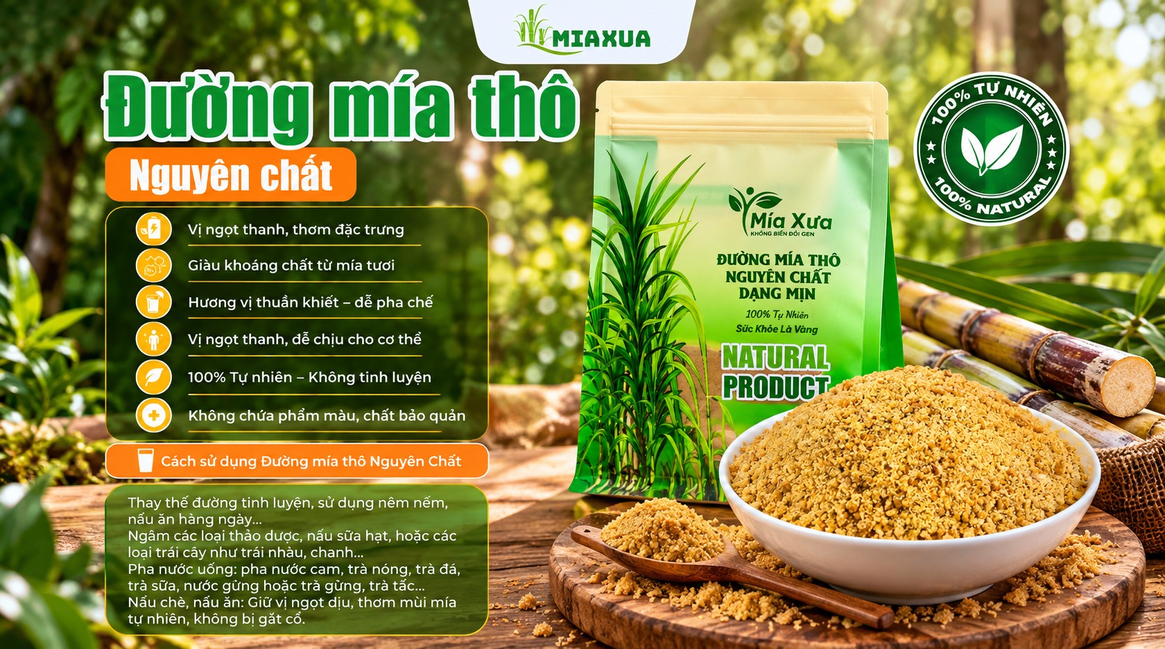 Đường mía thô nguyên chất Mía Xưa