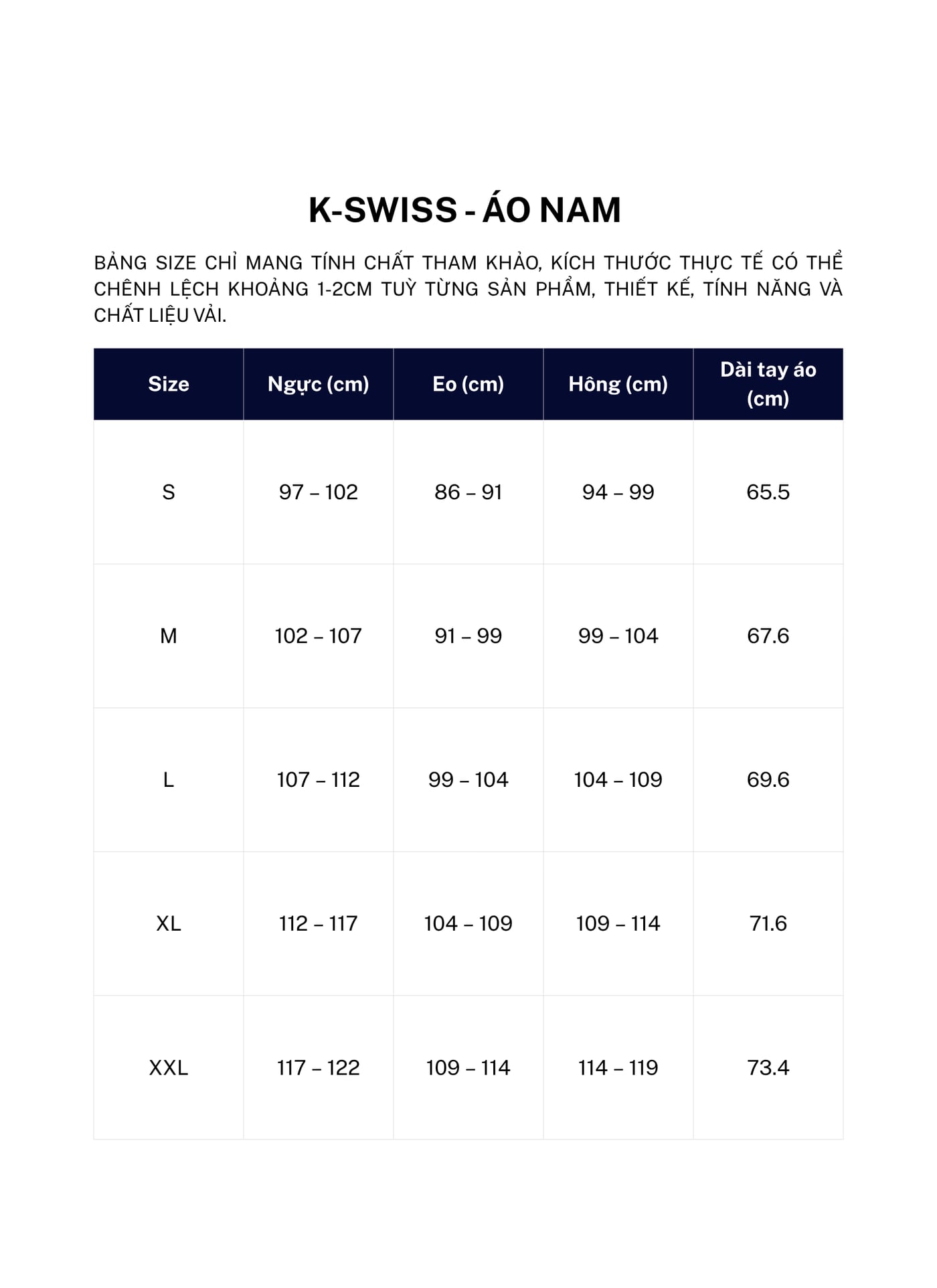 SIZE K-SWISS - ÁO NAM
