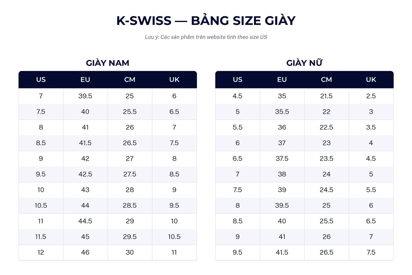 SIZE K-SWISS - GIÀY