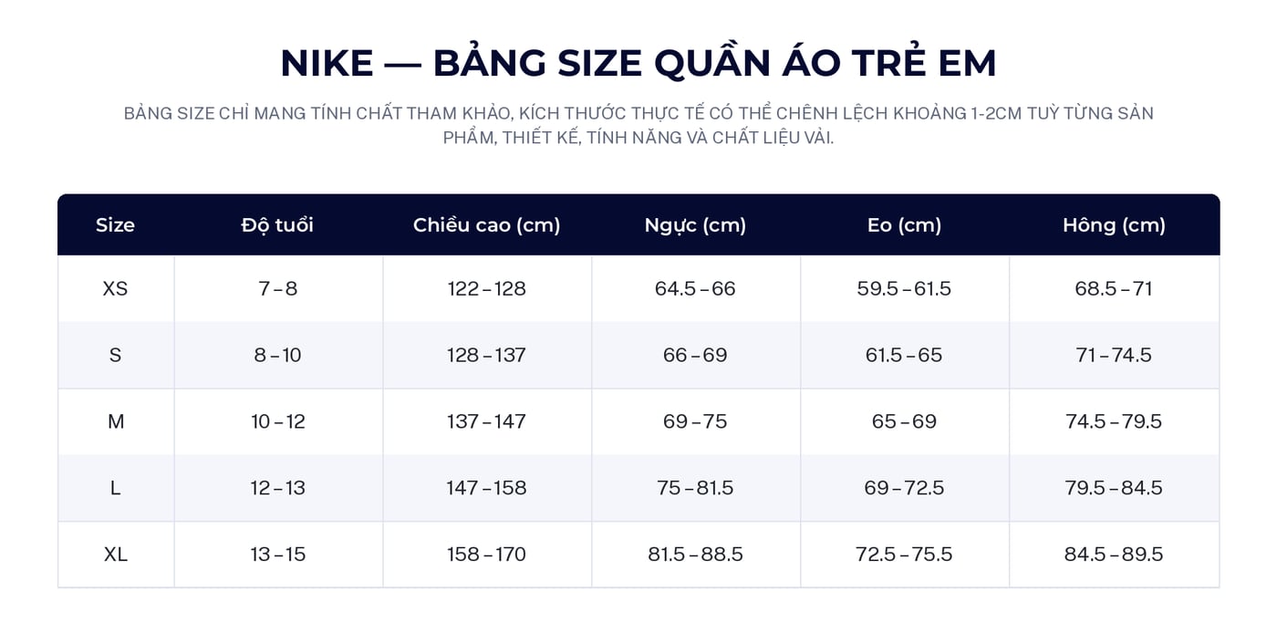 SIZE NIKE - QUẦN ÁO KID