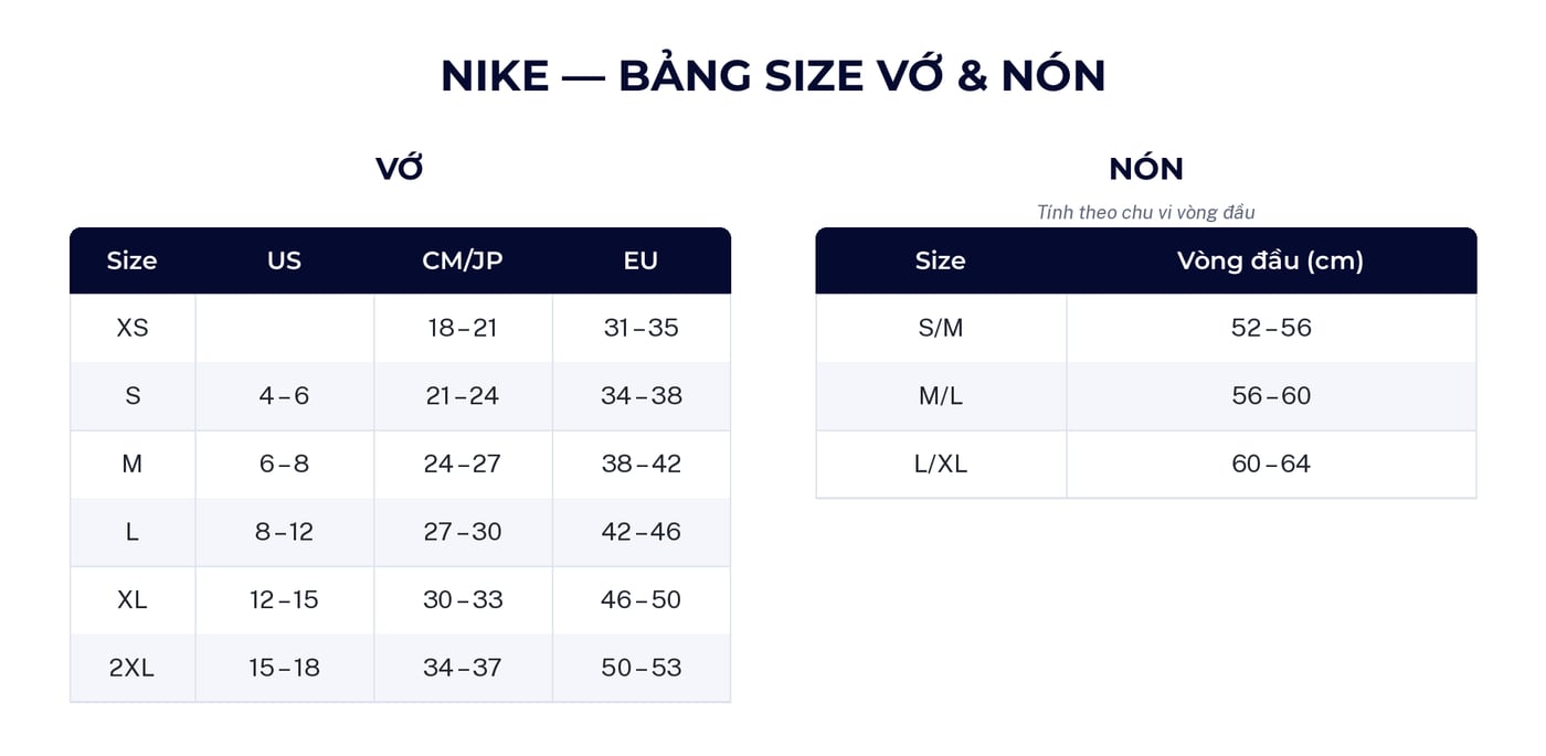 SIZE NIKE - VỚ NÓN
