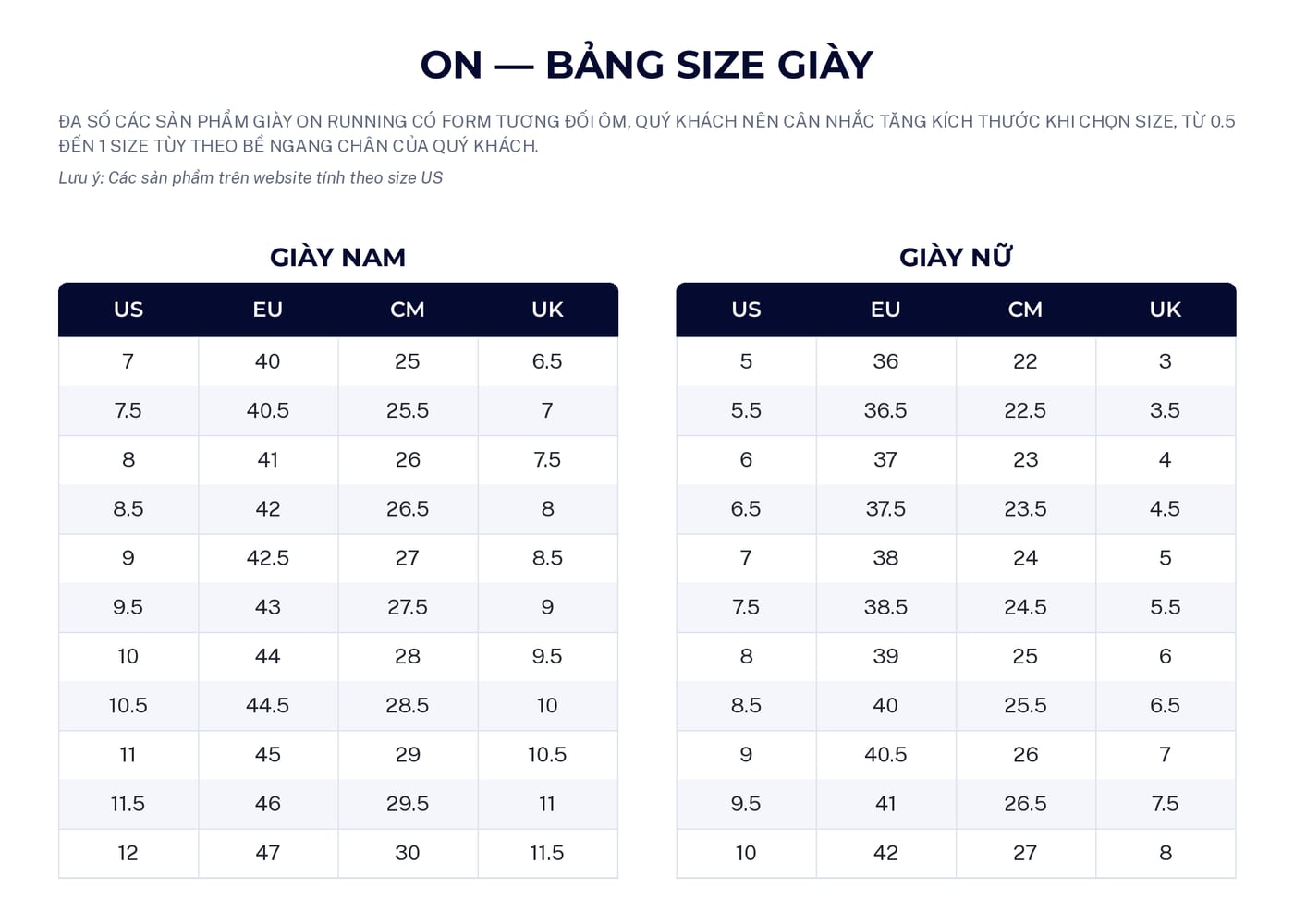 SIZE ON - GIÀY