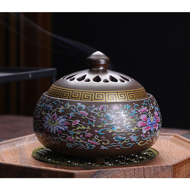 Lư Xông Trầm Hương - Đỉnh Đốt Nhang Bằng Gốm Sứ Cao Cấp Có Hoa Văn Chạm Khắc rồng, sen, chú