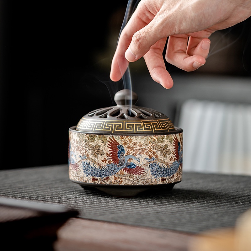 Thác Khói Trầm Hương hình trụ - lư gốm xông trầm Bằng Gốm Sứ Trang Trí