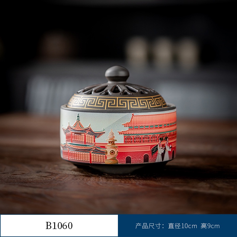 Thác Khói Trầm Hương hình trụ - lư gốm xông trầm Bằng Gốm Sứ Trang Trí APB19