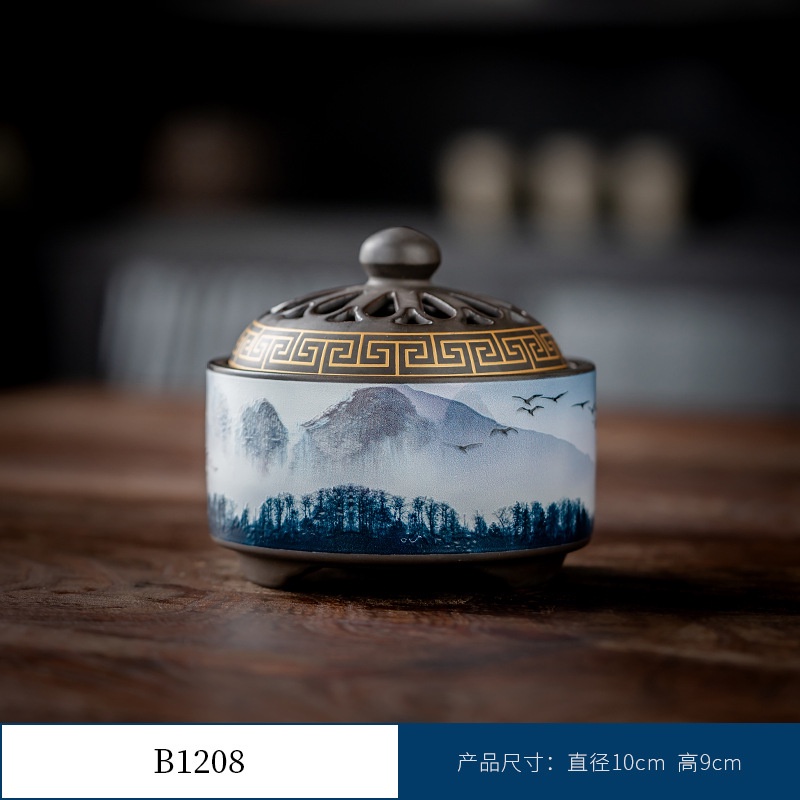 Thác Khói Trầm Hương hình trụ - lư gốm xông trầm Bằng Gốm Sứ Trang Trí