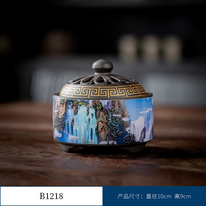 Thác Khói Trầm Hương hình trụ - lư gốm xông trầm Bằng Gốm Sứ Trang Trí