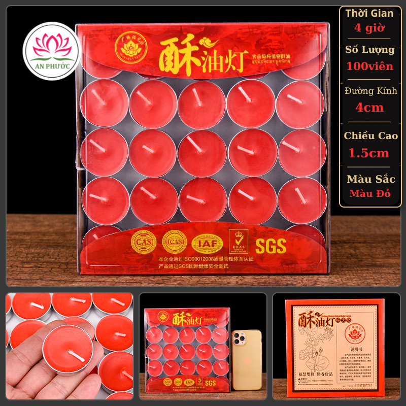 Nến Thơm - Nến Bơ Cúng Phật hộp 100 viên cháy 4h Đủ Màu, Không Mùi Không Khói