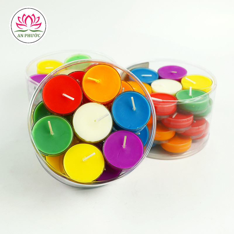 Nến Thơm - Nến Bơ Cúng Phật hộp 100 viên cháy 4h Đủ Màu, Không Mùi Không Khói