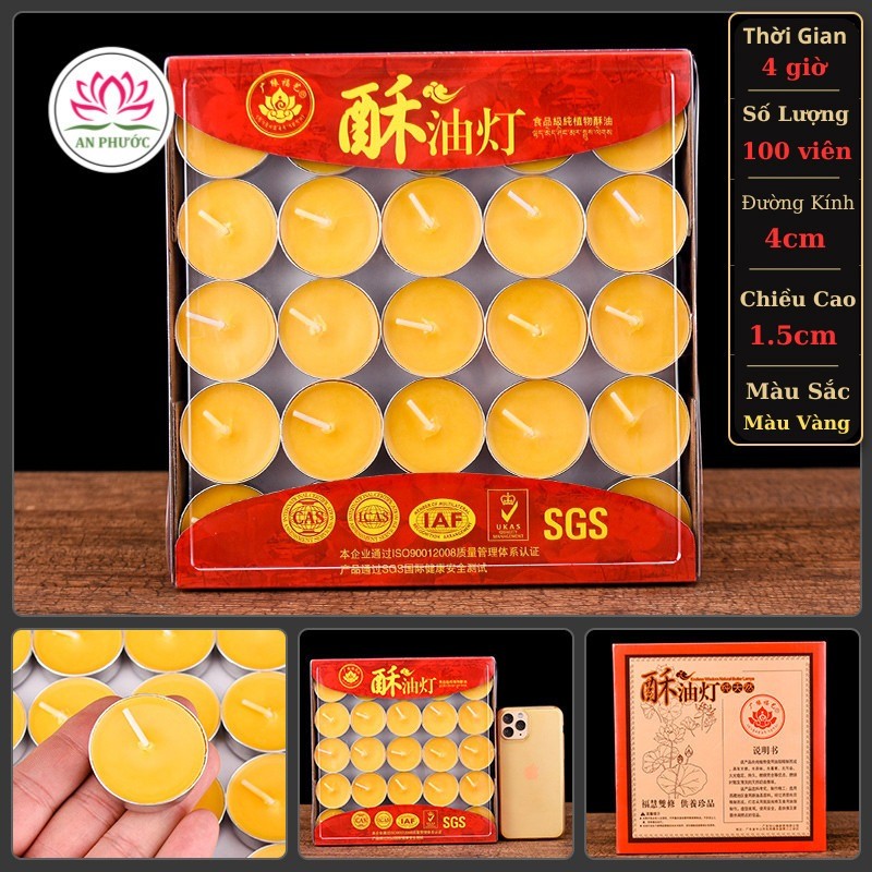 Nến Thơm - Nến Bơ Cúng Phật hộp 100 viên cháy 4h Đủ Màu, Không Mùi Không Khói