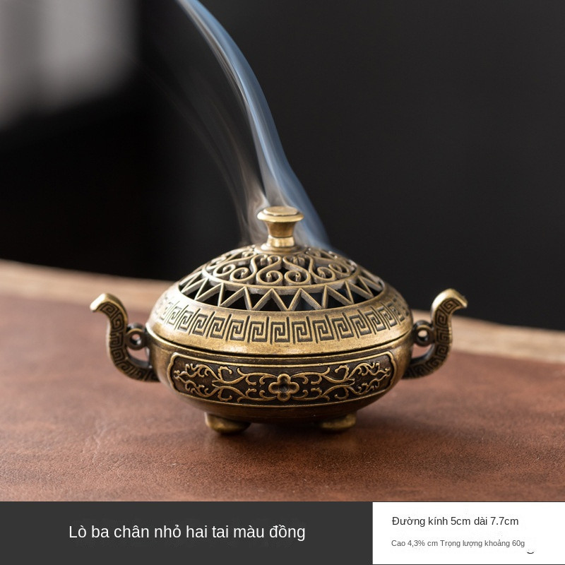 Lư Hương Hạc Cung Đình 100g – Lò Đốt Trầm Kim Loại Vạn Thọ – Kèm Đế Chống Cháy & Lỗ Cắm Nhang + Nhang Vân Mây