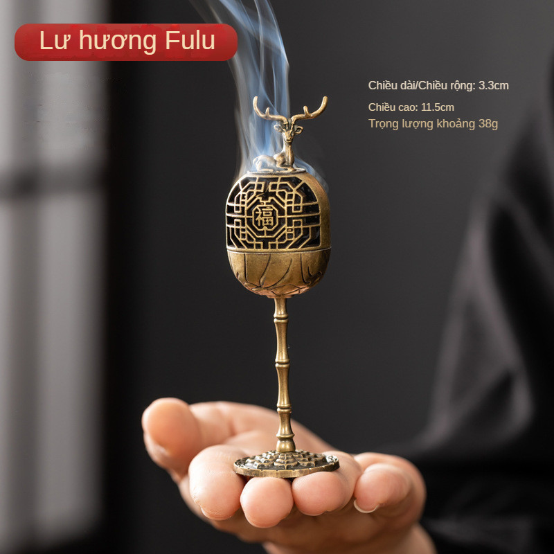 Lư Hương Hạc Cung Đình 100g – Lò Đốt Trầm Kim Loại Vạn Thọ – Kèm Đế Chống Cháy & Lỗ Cắm Nhang + Nhang Vân Mây