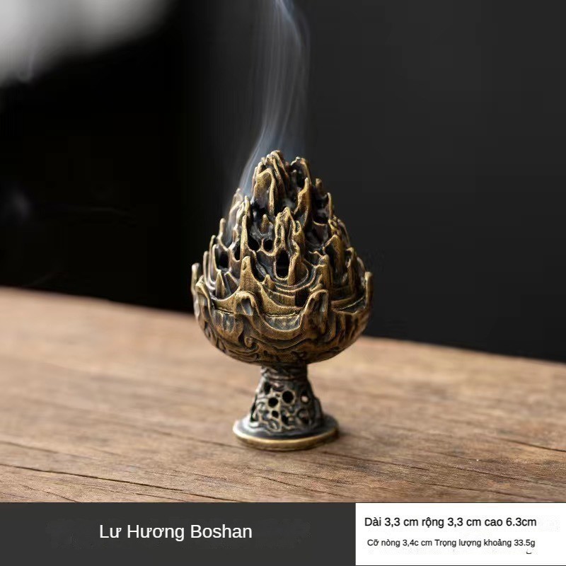 Lư Hương Hạc Cung Đình 100g – Lò Đốt Trầm Kim Loại Vạn Thọ – Kèm Đế Chống Cháy & Lỗ Cắm Nhang + Nhang Vân Mây