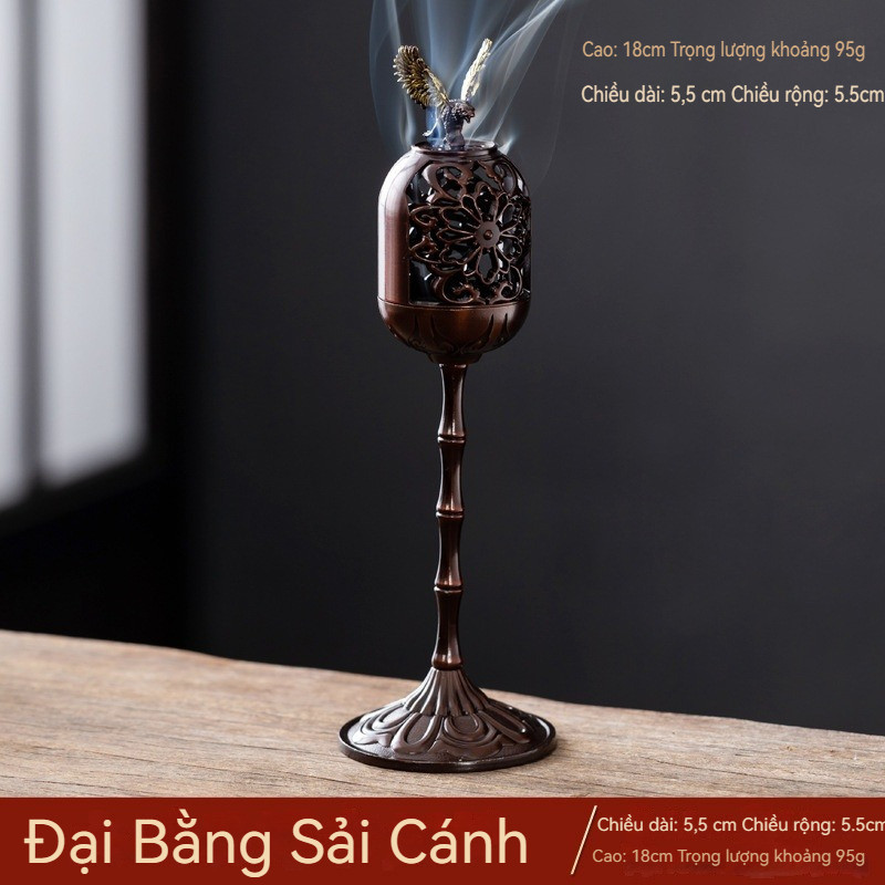 Lư Hương Hạc Cung Đình 100g – Lò Đốt Trầm Kim Loại Vạn Thọ – Kèm Đế Chống Cháy & Lỗ Cắm Nhang + Nhang Vân Mây