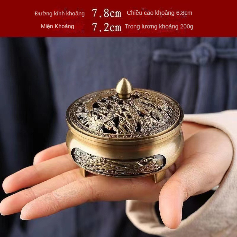 Lư Hương Hạc Cung Đình 100g – Lò Đốt Trầm Kim Loại Vạn Thọ – Kèm Đế Chống Cháy & Lỗ Cắm Nhang + Nhang Vân Mây