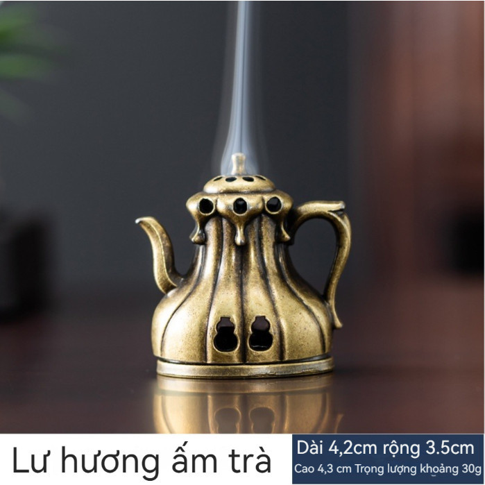 Lư Hương Hạc Cung Đình 100g – Lò Đốt Trầm Kim Loại Vạn Thọ – Kèm Đế Chống Cháy & Lỗ Cắm Nhang + Nhang Vân Mây