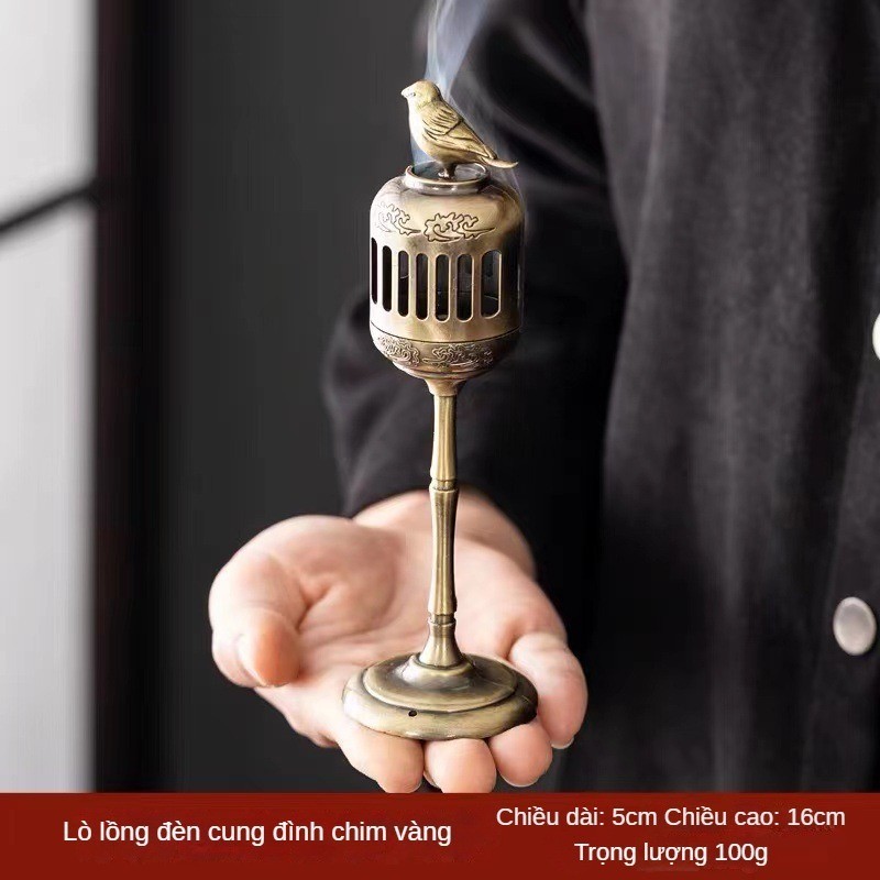 Lư Hương Hạc Cung Đình 100g – Lò Đốt Trầm Kim Loại Vạn Thọ – Kèm Đế Chống Cháy & Lỗ Cắm Nhang + Nhang Vân Mây