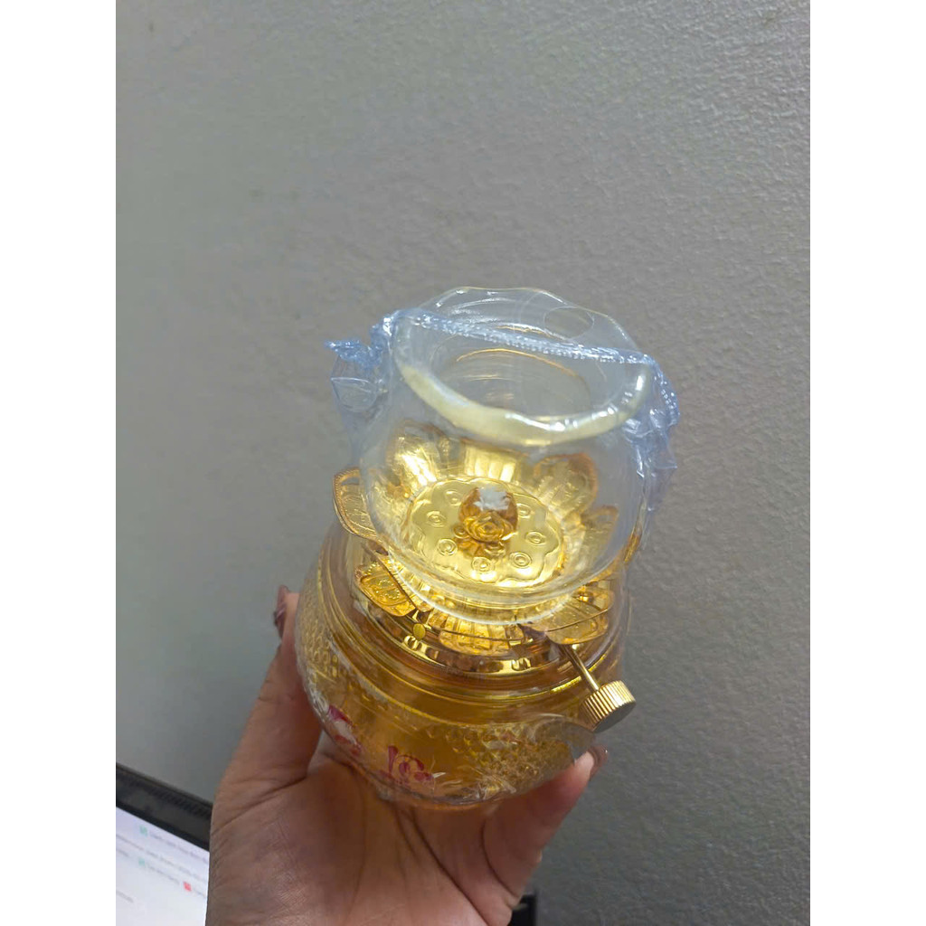 Đèn thắp dầu hoa sen thủy tinh 060 - đèn thờ cúng Gia tiên, Thần Tài. thờ Phật