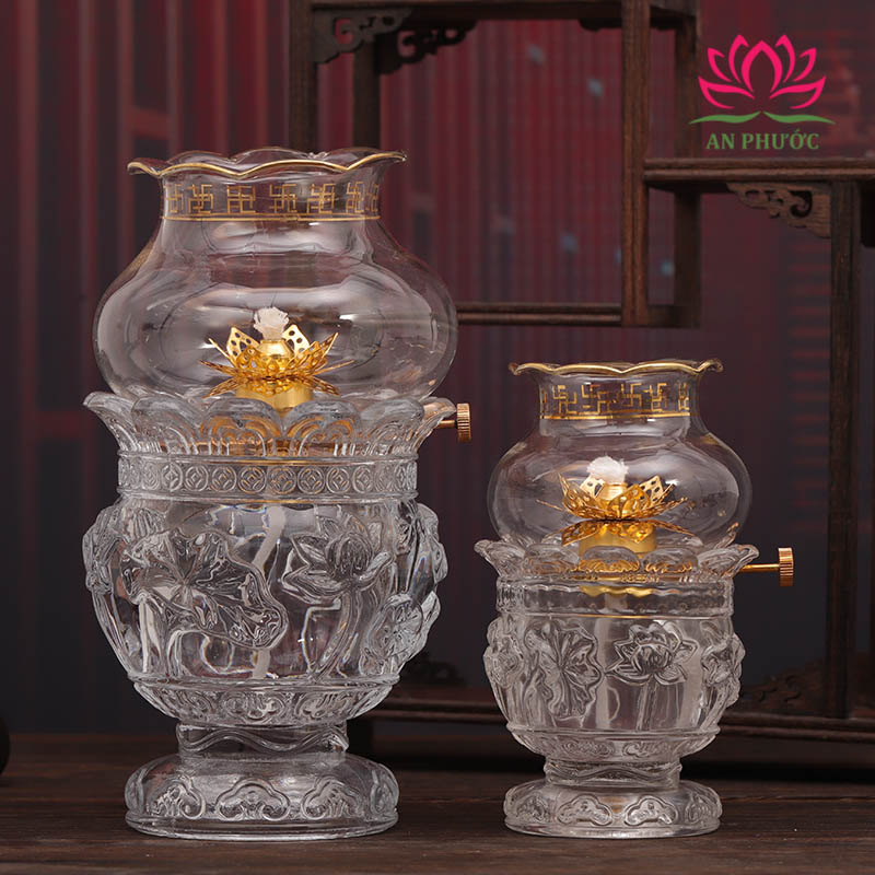 Đèn Thắp Dầu Lưu Ly Hoa Sen - Đèn Dầu Lưu Ly Hoa Sen mã 039