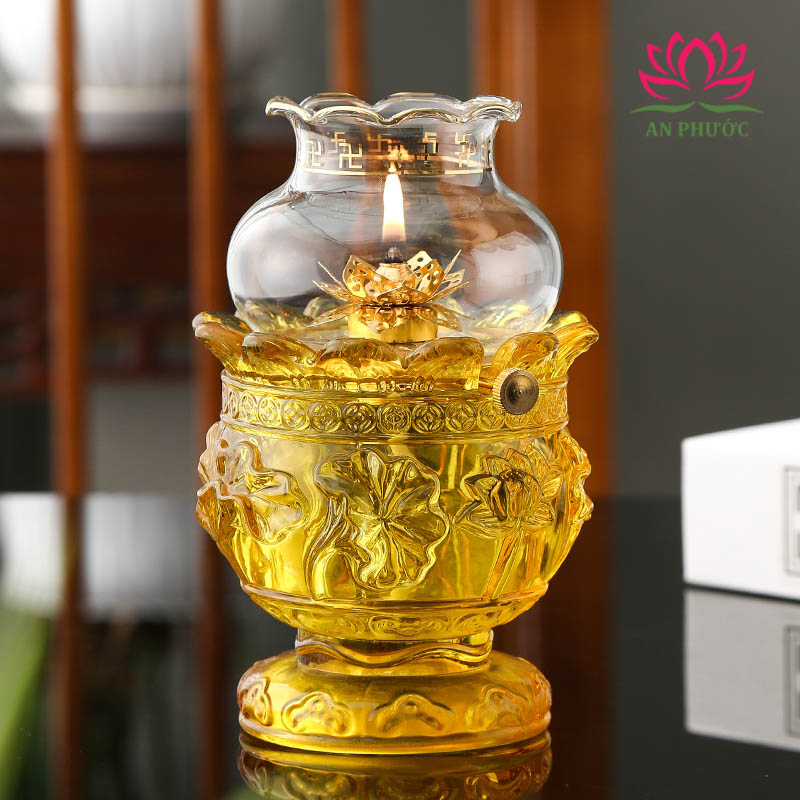 Đèn Thắp Dầu Lưu Ly Hoa Sen - Đèn Dầu Lưu Ly Hoa Sen mã 039