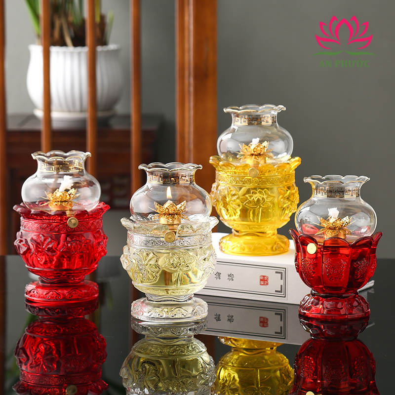 Đèn Thắp Dầu Lưu Ly Hoa Sen - Đèn Dầu Lưu Ly Hoa Sen mã 039