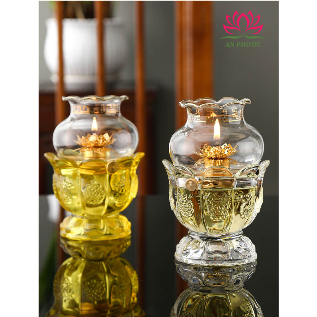 Đèn Thắp Dầu Lưu Ly Hoa Sen - Đèn Dầu Lưu Ly Hoa Sen mã 039