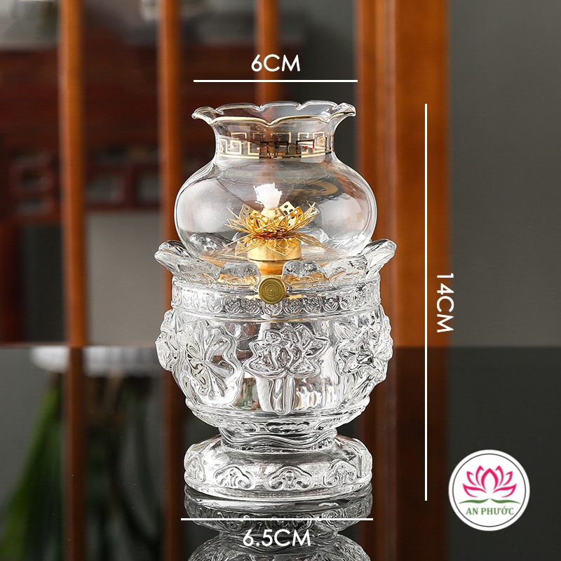 Đèn Thắp Dầu Lưu Ly Hoa Sen - Đèn Dầu Lưu Ly Hoa Sen mã 039