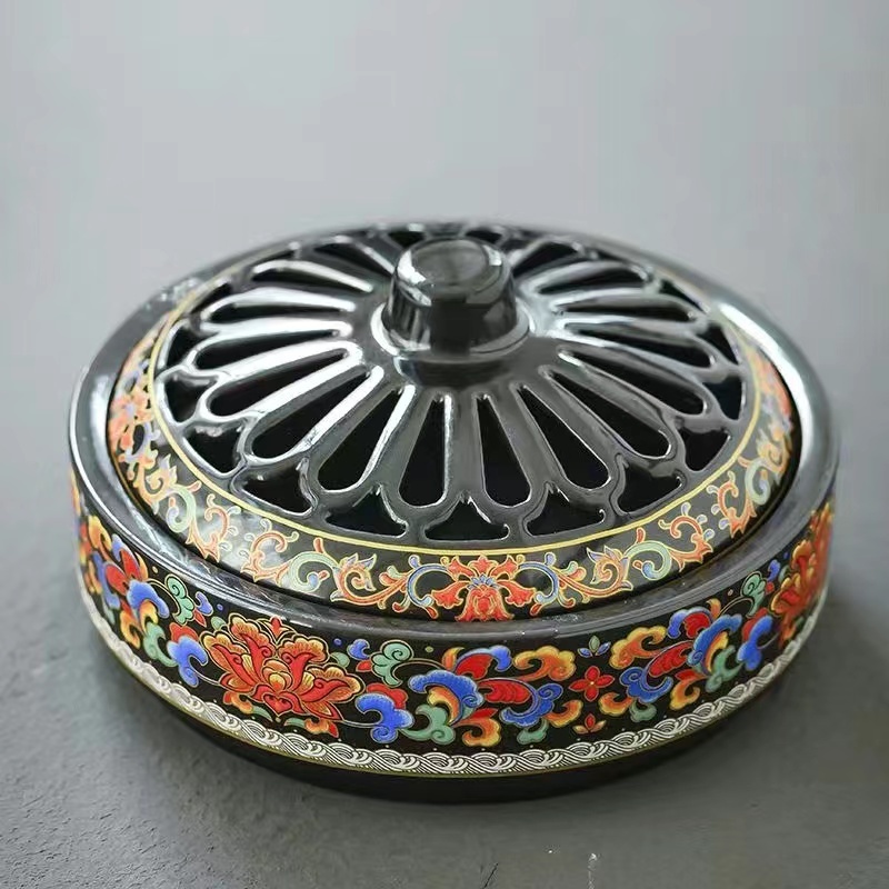 Lư Gốm Bẹt Xông Trầm Vẽ Gấm - Lò Xông Hương cao cấp