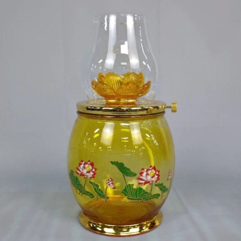 Đèn Thắp Dầu Lưu Ly Hoa Sen 6679 - Đèn Đế Đồng