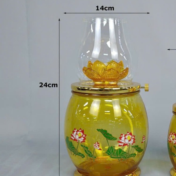 Đèn Thắp Dầu Lưu Ly Hoa Sen 6679 - Đèn Đế Đồng