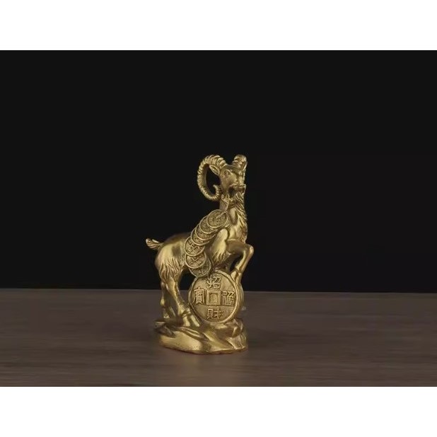 Tượng Con Dê Nam Dương Bằng Đồng Vàng - Tượng Dê Đồng Phong Thủy Tài Lộc Cỡ Lớn 17cm