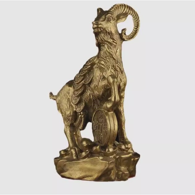 Tượng Con Dê Nam Dương Bằng Đồng Vàng - Tượng Dê Đồng Phong Thủy Tài Lộc Cỡ Lớn 17cm