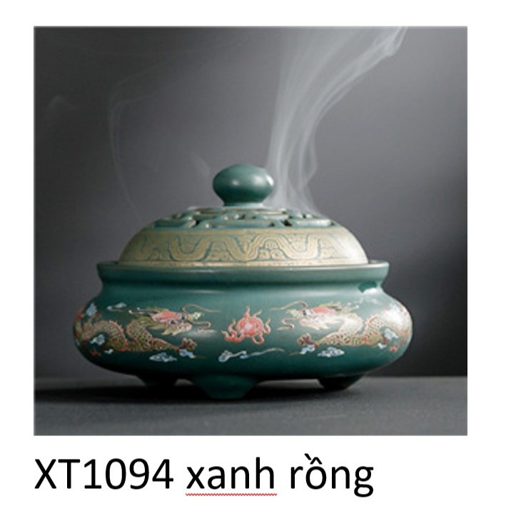 Lư Xông Trầm Hương - Đỉnh Đốt Nhang Bằng Gốm Sứ Cao Cấp Có Hoa Văn Chạm Khắc rồng, sen, chú