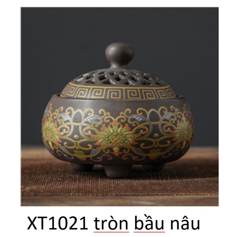 Lư Xông Trầm Hương - Đỉnh Đốt Nhang Bằng Gốm Sứ Cao Cấp Có Hoa Văn Chạm Khắc rồng, sen, chú