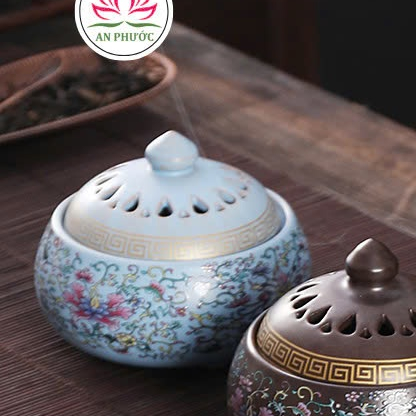 Lư Xông Trầm Hương - Đỉnh Đốt Nhang Bằng Gốm Sứ Cao Cấp Có Hoa Văn Chạm Khắc rồng, sen, chú