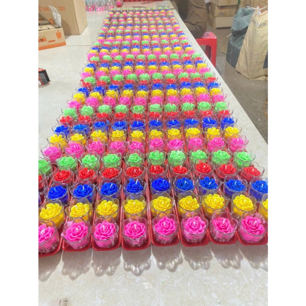 Nến Thơm Ngũ Sắc Thần Tài - Bộ 5 Cốc Thủy Tinh 8 Giờ - Nến Hoa Nghệ Thuật (TH)