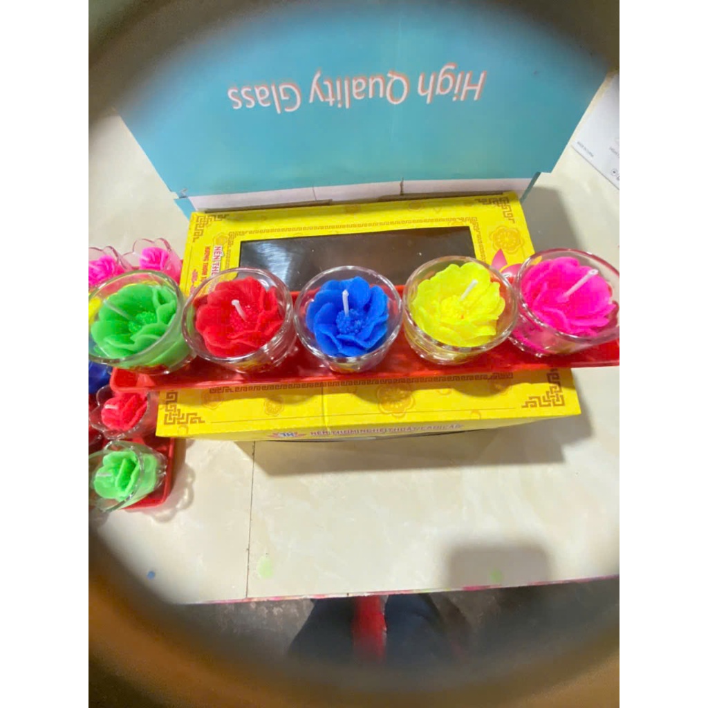 Nến Thơm Ngũ Sắc Thần Tài - Bộ 5 Cốc Thủy Tinh 8 Giờ - Nến Hoa Nghệ Thuật (TH)