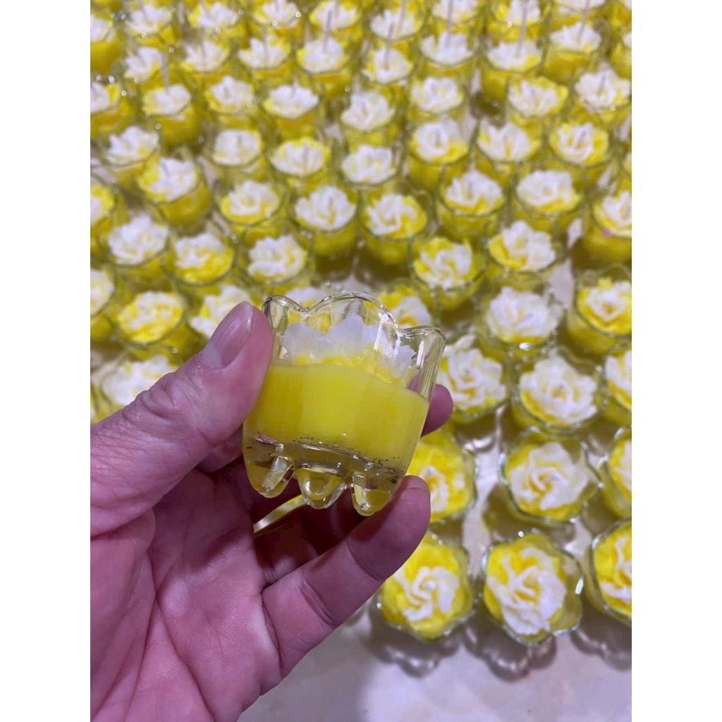 Nến Thơm Ngũ Sắc Thần Tài - Bộ 5 Cốc Thủy Tinh 8 Giờ - Nến Hoa Nghệ Thuật (TH)