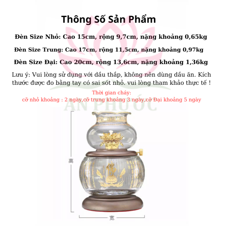 Đèn Dầu - Đèn Dầu Thờ Cúng Phật Pha Lê mã 050