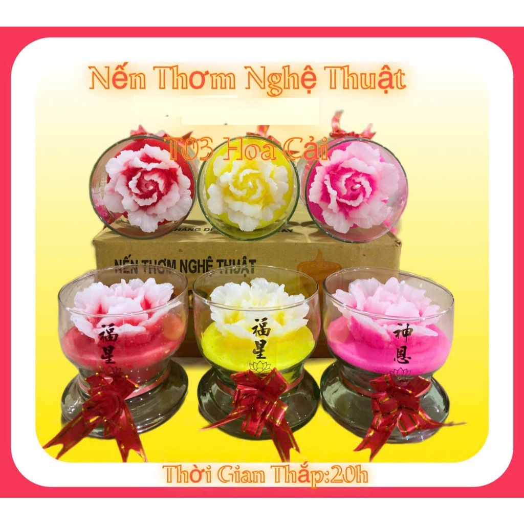 Bộ Nến Hoa T03 - Ly Nến Hoa Nghệ Thuật  - Bộ 6 Cốc Nến Thơm 20 Giờ