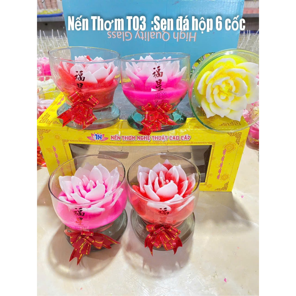 Bộ Nến Hoa T03 - Ly Nến Hoa Nghệ Thuật  - Bộ 6 Cốc Nến Thơm 20 Giờ