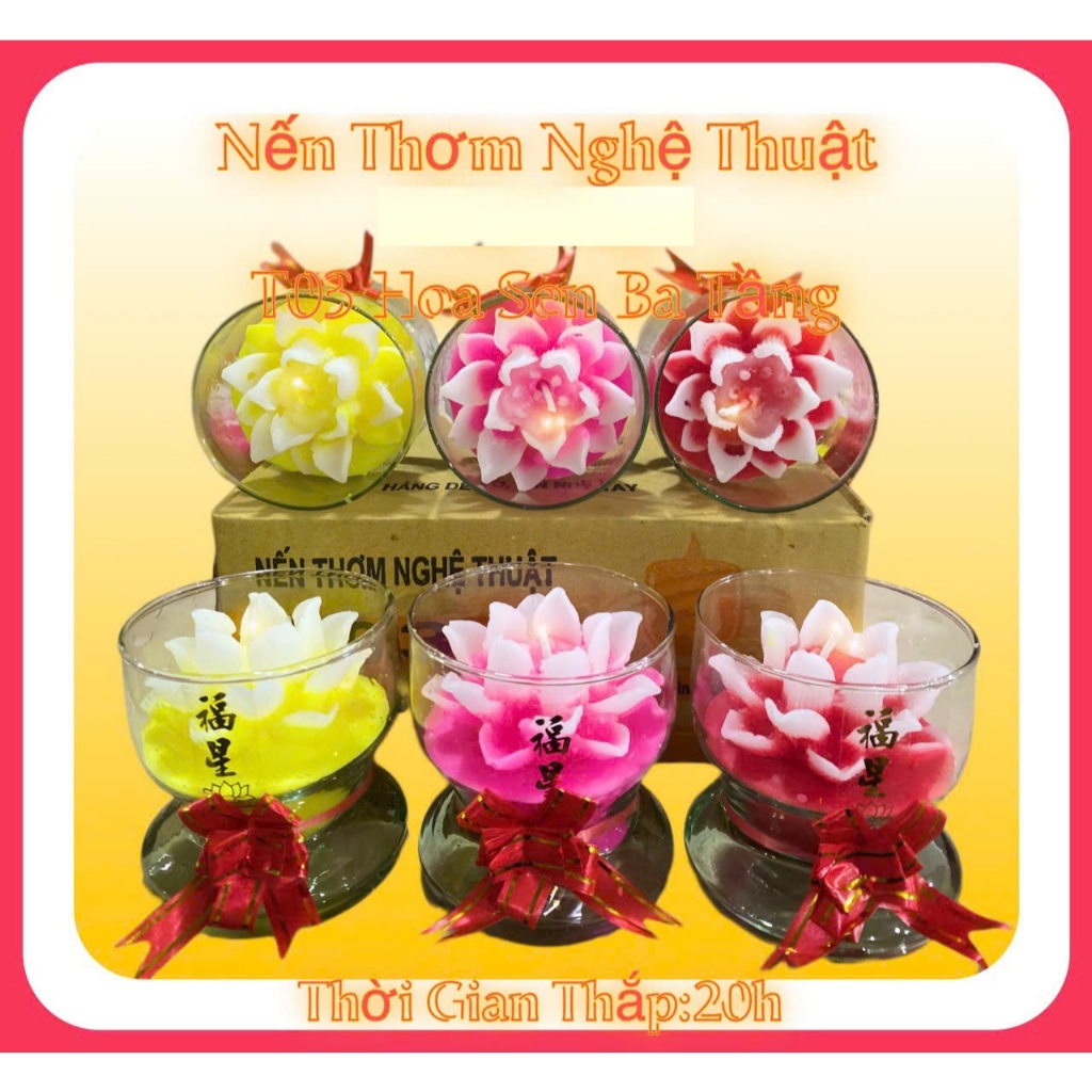 Bộ Nến Hoa T03 - Ly Nến Hoa Nghệ Thuật  - Bộ 6 Cốc Nến Thơm 20 Giờ