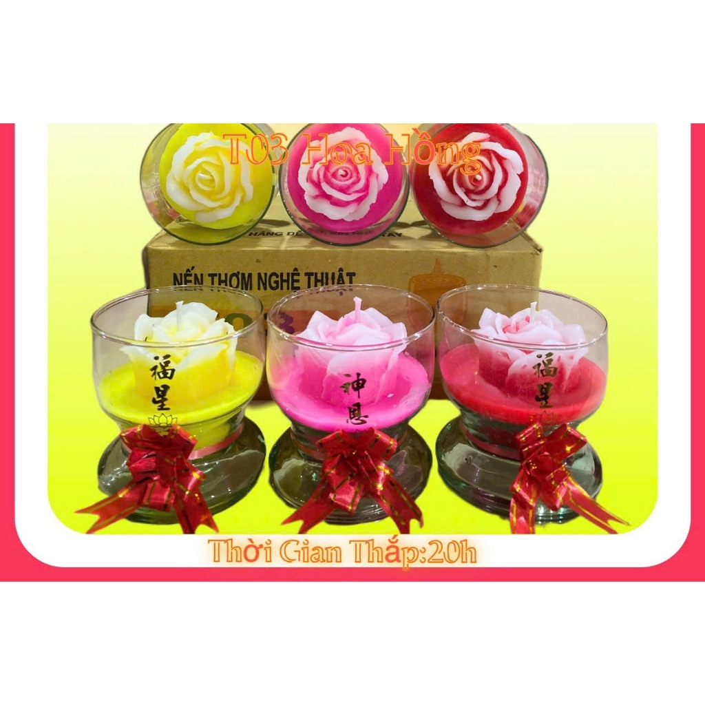 Bộ Nến Hoa T03 - Ly Nến Hoa Nghệ Thuật  - Bộ 6 Cốc Nến Thơm 20 Giờ