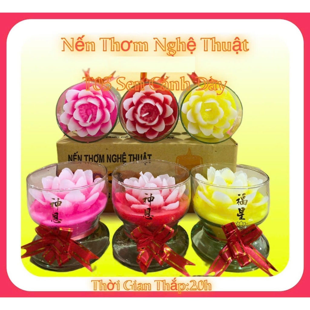 Bộ Nến Hoa T03 - Ly Nến Hoa Nghệ Thuật  - Bộ 6 Cốc Nến Thơm 20 Giờ