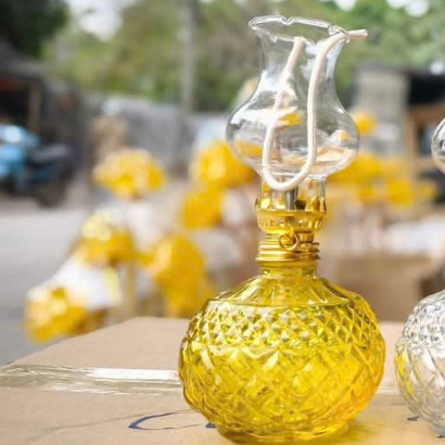 Đèn Dầu Vân Trám - Đèn Thắp Dầu Thủy Tinh Bầu Tròn  lưu ly để ban thờ thần tài, ban thờ thổ địa, ban thờ gia tiên(180ml)