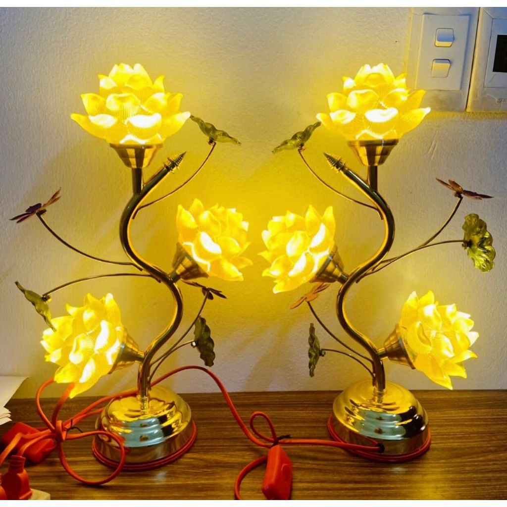 Đèn Điện Hoa Sen Lưu Ly 3 Bông dáng cao 40 - 50 - 60 cm