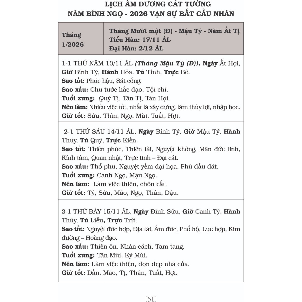 Sách - LỊCH ÂM – DƯƠNG CÁT TƯỜNG 2026 -NGÀY LÀNH THÁNG TỐT VẠN SỰ BẤT CẦU NHÂN (TV)