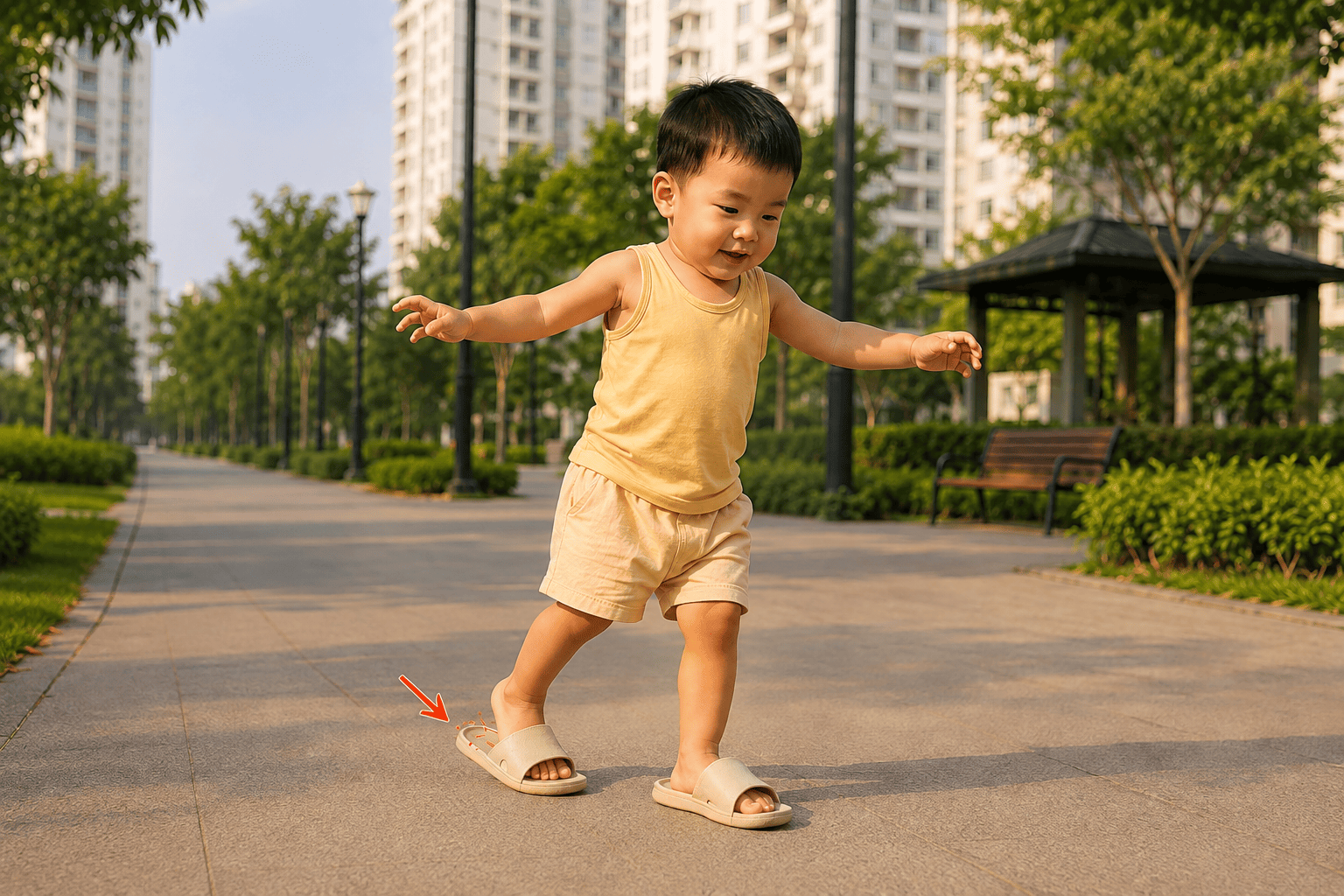 Hiểm họa dáng đi từ thói quen cho trẻ đi dép lê rộng